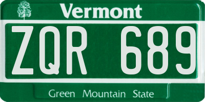VT license plate ZQR689