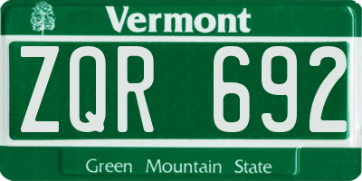 VT license plate ZQR692