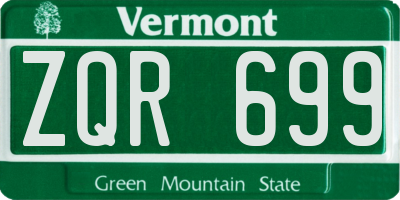 VT license plate ZQR699