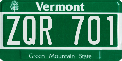 VT license plate ZQR701