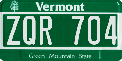 VT license plate ZQR704