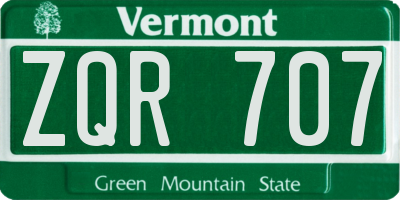 VT license plate ZQR707