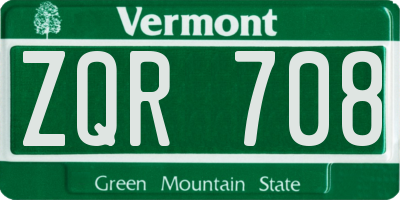 VT license plate ZQR708