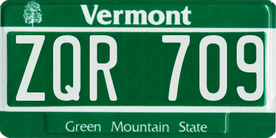 VT license plate ZQR709