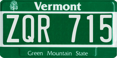 VT license plate ZQR715
