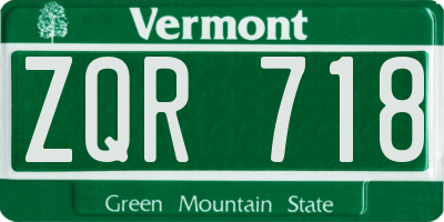 VT license plate ZQR718