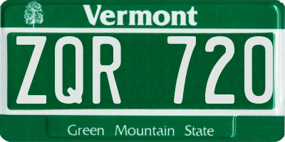 VT license plate ZQR720