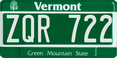 VT license plate ZQR722