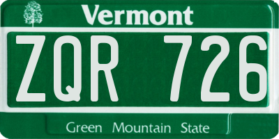 VT license plate ZQR726