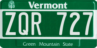 VT license plate ZQR727