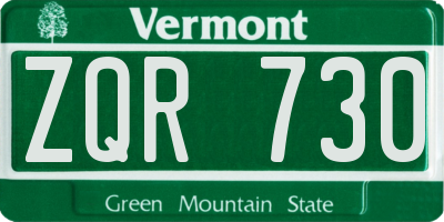 VT license plate ZQR730