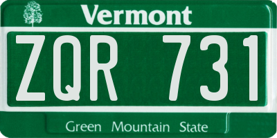 VT license plate ZQR731