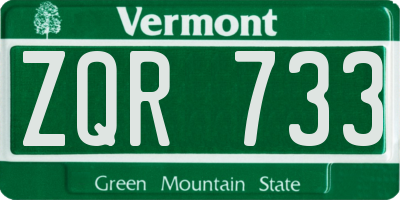 VT license plate ZQR733