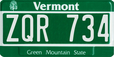 VT license plate ZQR734