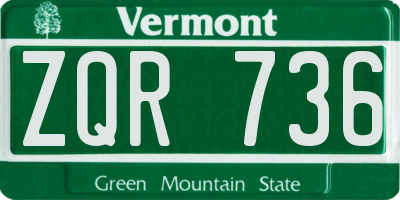 VT license plate ZQR736