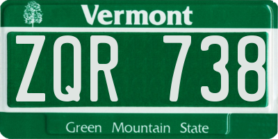 VT license plate ZQR738