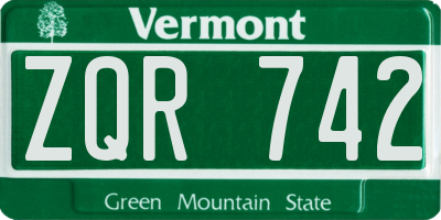 VT license plate ZQR742