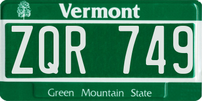 VT license plate ZQR749