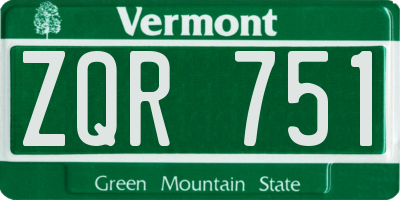 VT license plate ZQR751