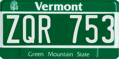 VT license plate ZQR753