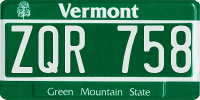 VT license plate ZQR758