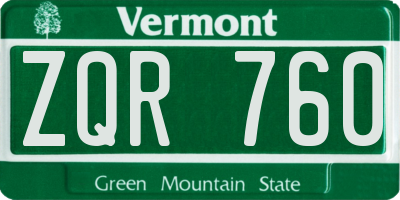 VT license plate ZQR760