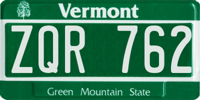 VT license plate ZQR762
