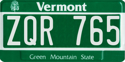 VT license plate ZQR765