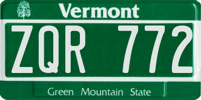 VT license plate ZQR772
