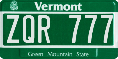 VT license plate ZQR777