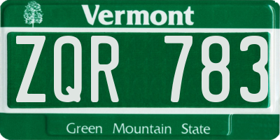 VT license plate ZQR783