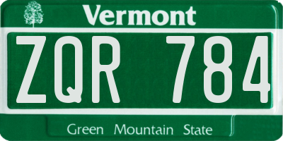 VT license plate ZQR784