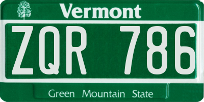 VT license plate ZQR786
