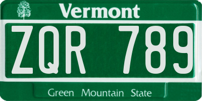 VT license plate ZQR789