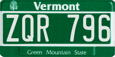 VT license plate ZQR796