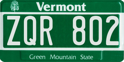 VT license plate ZQR802