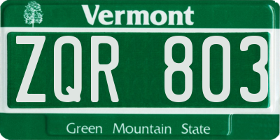 VT license plate ZQR803