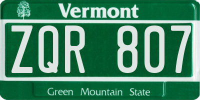 VT license plate ZQR807