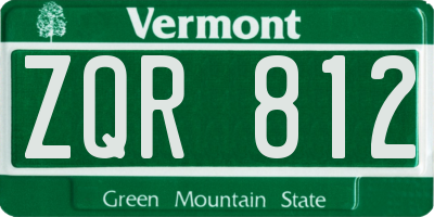 VT license plate ZQR812