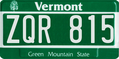 VT license plate ZQR815