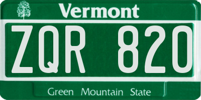 VT license plate ZQR820
