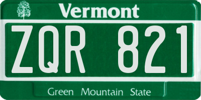 VT license plate ZQR821