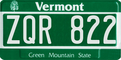 VT license plate ZQR822
