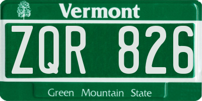 VT license plate ZQR826