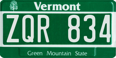 VT license plate ZQR834
