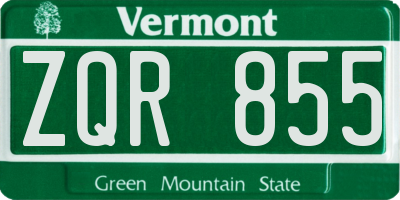 VT license plate ZQR855