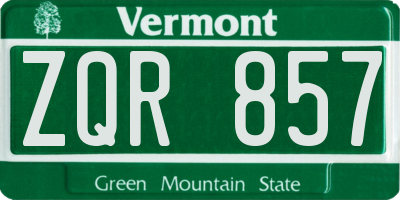 VT license plate ZQR857