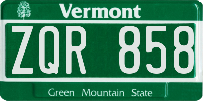 VT license plate ZQR858