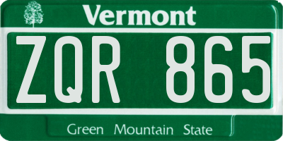 VT license plate ZQR865