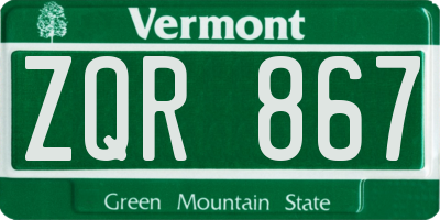 VT license plate ZQR867